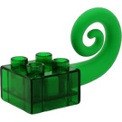 Duplo Transparent Green Brick 2 x 2 with spiral rubber tail (40701)