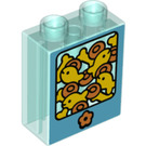 Duplo Transparent Light Blue Brick 1 x 2 x 2 with fish and biscuits with Bottom Tube (26381 / 36793)