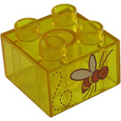 Duplo Transparent Yellow Brick 2 x 2 with Flying Bee (3437 / 93630)