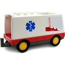 Duplo White Ambulance with with EMT Star and Yellow Wheels (without Door)