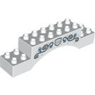 Duplo White Arch Brick 2 x 10 x 2 with Silver Leaves and Vines with Blue Flowers (28931 / 51704)