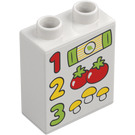 Duplo White Brick 1 x 2 x 2 with 1 2 3 Tomato and Mushrooms with Bottom Tube (15847 / 104377)