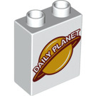 Duplo Weiß Backstein 1 x 2 x 2 mit Daily Planet Logo ohne Unterrohr (4066 / 17318)