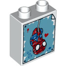 Duplo White Brick 1 x 2 x 2 with Drawing of Spider-Man Hanging with Red Heart with Bottom Tube (15847 / 78613)