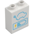 Duplo Vit Kloss 1 x 2 x 2 med Electric Charging punkt och Batteri Power Indicator med bottenrör (15847 / 77947)