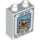 Duplo White Brick 1 x 2 x 2 with Lost Dog Poster with Bottom Tube (15847 / 77796)
