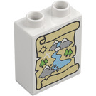 Duplo White Brick 1 x 2 x 2 with Map scroll with river and mountains with Bottom Tube (15847 / 101553)