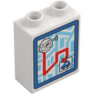 Duplo White Brick 1 x 2 x 2 with Navigation Screen with Blue Frame with Bottom Tube (15847 / 81389)