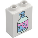 Duplo Bílá Kostka 1 x 2 x 2 s Soap Dispenser se spodní trubičkou (15847 / 104356)