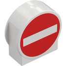 Duplo White Brick 1 x 3 x 2 with Round Top with No entry sign with Cutout Sides (14222 / 46520)