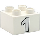 Duplo White Brick 2 x 2 with "1" (43047 / 50464)