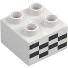 Duplo Weiß Stein 2 x 2 mit Checkered Muster (3437 / 19708)