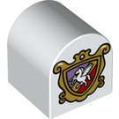 Duplo White Brick 2 x 2 x 2 with Curved Top with Coat of Arms Flying Horse (3664 / 19365)