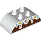 Duplo White Brick 2 x 4 with Curved Sides with Chocolate cake (66024 / 98223)