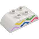 Duplo White Brick 2 x 4 with Curved Sides with Yellow / Green / Blue Curved Lines (98223 / 105459)