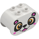 Duplo White Brick 2 x 4 x 2 with Rounded Ends with Panda Head (6448 / 43507)