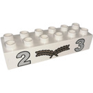 Duplo Weiß Stein 2 x 6 mit Numbers 2, 3 und Mitte Gold Laurels (2300 / 50463)