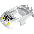 Duplo White Car Body with Yellow Headlights with Zebra stripes (12109 / 93671)