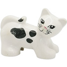 Duplo White Cat (Stretching) with Short Tail and Black Patches