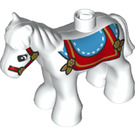 Duplo White Foal with Blue saddle and red blanket and bridle (26390 / 37295)