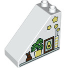 Duplo hvid Skråning 2 x 4 x 3 (45°) med Kanin, Flowerpot, Picture, Vase og Stjerner (49570 / 67276)