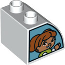 Duplo White Slope 45° 2 x 2 x 1.5 with Curved Side with Girl driver looking out of window (11170 / 37342)