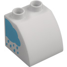 Duplo Wit Helling 45° 2 x 2 x 1.5 met Gebogen Kant met Rain Cloud (11170 / 103923)