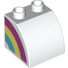 Duplo White Slope 45° 2 x 2 x 1.5 with Curved Side with Rainbow right (11170 / 74980)