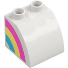 Duplo Wit Helling 45° 2 x 2 x 1.5 met Gebogen Kant met Rainbow Strepen Blauw / Geel (11170 / 103924)