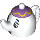 Duplo Weiß Tea Pot mit Deckel mit Mrs Potts Gesicht (35735 / 36608)