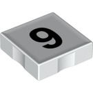 Duplo White Tile 2 x 2 with Side Indents with Number 9 (14449 / 48508)