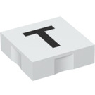 Duplo White Tile 2 x 2 with Side Indents with "T" (6309 / 48554)