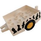 Duplo White Vehicle Trailer with hitch ends and yellow rims with Hitch Ends and Safari Stripes (6505)