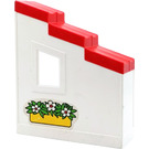 Duplo White Wall 2 x 6 x 6 with Right Window and Red Stepped Roof with flower pot Sticker (6463)