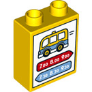 Duplo Yellow Brick 1 x 2 x 2 with Bus Schedule with Bottom Tube (17492 / 35273)