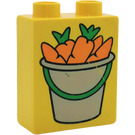 Duplo Yellow Brick 1 x 2 x 2 with Carrots in Bucket without Bottom Tube (82082)