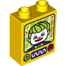 Duplo Yellow Brick 1 x 2 x 2 with Clown TV with Bottom Tube (15847 / 29005)