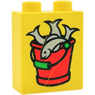 Duplo Yellow Brick 1 x 2 x 2 with Fish in Bucket without Bottom Tube (4066 / 82402)