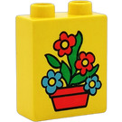 Duplo Gul Kloss 1 x 2 x 2 med Blomster uten bunnrør (4066)