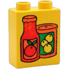 Duplo Geel Steen 1 x 2 x 2 met Fruit Juice Containers zonder buis aan de onderzijde (4066)