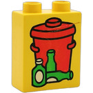 Duplo Yellow Brick 1 x 2 x 2 with Garbage Can with Round Handle and Bottles without Bottom Tube (4066 / 42657)