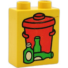 Duplo Geel Steen 1 x 2 x 2 met Garbage Can met Ronde Handvat en Bottles zonder buis aan de onderzijde (4066 / 42657)