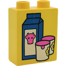 Duplo Yellow Brick 1 x 2 x 2 with Milk Carton and 2 Cups without Bottom Tube (4066 / 82174)