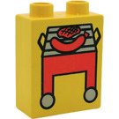 Duplo Yellow Brick 1 x 2 x 2 with Red Grill without Bottom Tube (4066 / 42657)