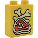 Duplo Yellow Brick 1 x 2 x 2 with Steak and Cross Bones without Bottom Tube (4066 / 82071)