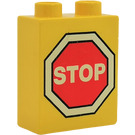 Duplo Gelb Stein 1 x 2 x 2 mit Stop Sign ohne Unterrohr (4066)