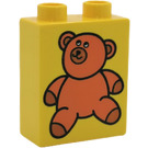 Duplo Yellow Brick 1 x 2 x 2 with Teddy Bear without Bottom Tube (4066 / 82075)