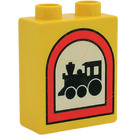 Duplo Geel Steen 1 x 2 x 2 met Trein in Rood Boog zonder buis aan de onderzijde (4066)