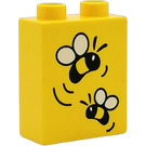 Duplo Yellow Brick 1 x 2 x 2 with Two Flying Bees without Bottom Tube (4066)