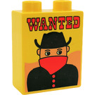 Duplo Yellow Brick 1 x 2 x 2 with WANTED Poster without Bottom Tube (4066)